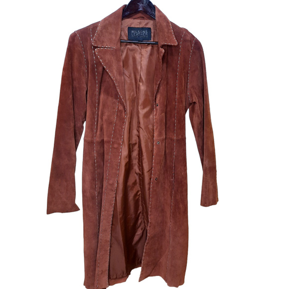Vtg Wilsons Leather| Brown Suede Leather Trench Coat - Picture 1 of 9